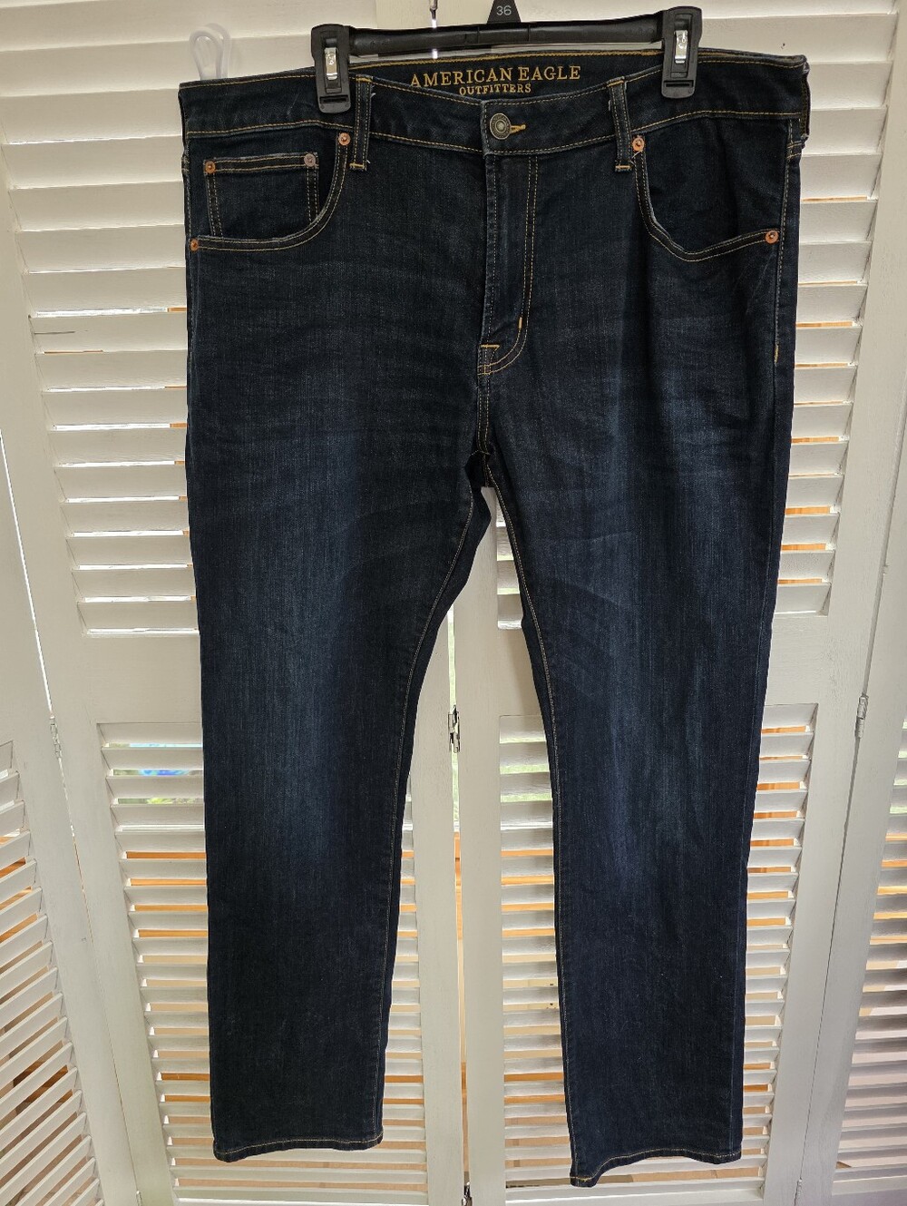 American Eagle Men's Slim Fit Dark Wash Distressed Jeans Size 38 x 34
